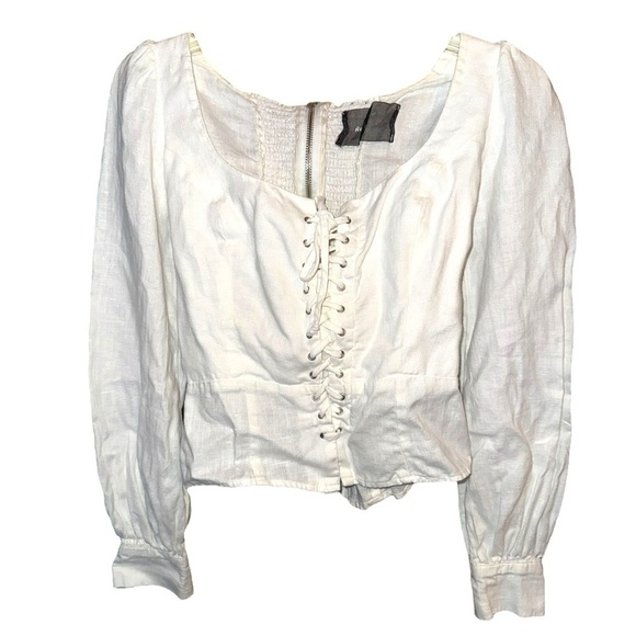 Host Pick 🎉▶️ Reformation ◀️ Paloma White Linen Lace Up Top - Picture 3 of 16